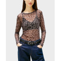 TOMMY JEANS ΓΥΝΑΙΚΕΙΟ ΜΑΚΡΥΜΑΝΙΚΟ ANIMAL PRINT ΤΟΠ ΜΕ ΔΙΑΦΑΝΕΙΑ - DW0DW21558 - ΜΠΕΖ