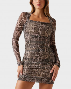 GUESS ΓΥΝΑΙΚΕΙΟ ΜΙΝΙ SNAKE PRINT ΦΟΡΕΜΑ - W5BK65KCZC2 - ΜΠΕΖ