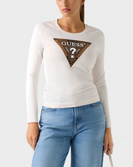 GUESS LS CN LEO TRIANGLE ΓΥΝΑΙΚΕΙΑ ΜΑΚΡΥΜΑΝΙΚΗ ΜΠΛΟΥΖΑ - W5BI75J1314  - ΕΚΡΟΥ