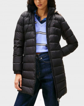 TOMMY JEANS ΓΥΝΑΙΚΕΙΟ ΜΑΚΡΥ PUFFER ΜΠΟΥΦΑΝ ΜΕ ΚΟΥΚΟΥΛΑ - DW0DW18864 - ΜΑΥΡΟ