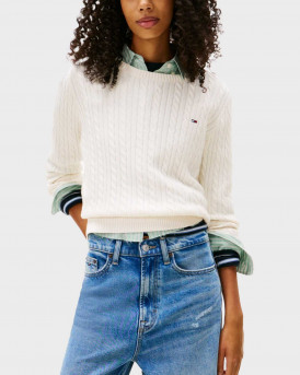 TOMMY JEANS ΓΥΝΑΙΚΕΙΟ ΠΟΥΛΟΒΕΡ ΜΕ CABLE ΠΛΕΞΗ - DW0DW22165 - ΕΚΡΟΥ