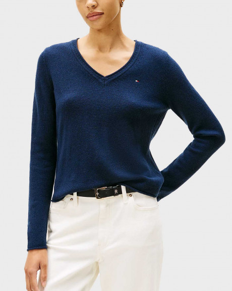 TOMMY HILFIGER WOMEN'S V-NECK WOOL SWEATER - WW0WW43505