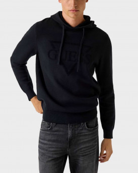 GUESS JOBY ΑΝΡΙΚΟ ΠΟΥΛΟΒΕΡ ΜΕ ΚΟΥΚΟΥΛΑ - M5BR18Z0470  - ΜΑΥΡΟ