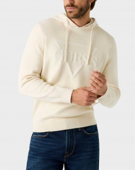 GUESS JOBY ΑΝΡΙΚΟ ΠΟΥΛΟΒΕΡ ΜΕ ΚΟΥΚΟΥΛΑ - M5BR18Z0470  - ΕΚΡΟΥ