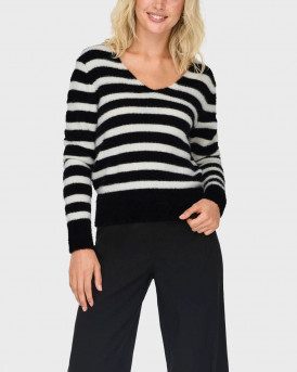 ONLY ΓΥΝΑΙΚΕΙΟ ΠΟΥΛΟΒΕΡ ΜΕ V ΛΑΙΜΟΚΟΨΗ - 15259562 - ΜΑΥΡΟ-ΑΣΠΡΟ