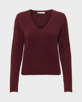 ONLY WOMEN'S V-NECK KNITTED PULLOVER - 15259562 - BURGUNDY