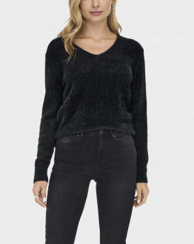 ONLY WOMEN'S V-NECK KNITTED PULLOVER - 15259562 - BLACK