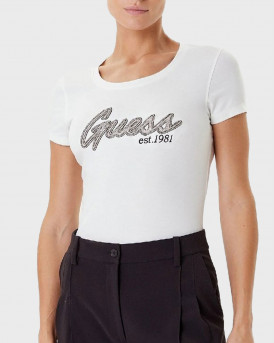 GUESS HOT FIX ΓΥΝΑΙΚΕΙΑ ΚΟΝΤΟΜΑΝΙΚΗ ΜΠΛΟΥΖΑ - W5YI16J1314 - ΑΣΠΡΟ