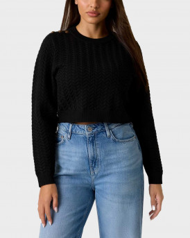 GUESS ΓΥΝΑΙΚΕΙΟ CROPPED ΠΛΕΚΤΟ ΠΟΥΛΟΒΕΡ - W5BR87Z3LX2 - ΜΑΥΡΟ