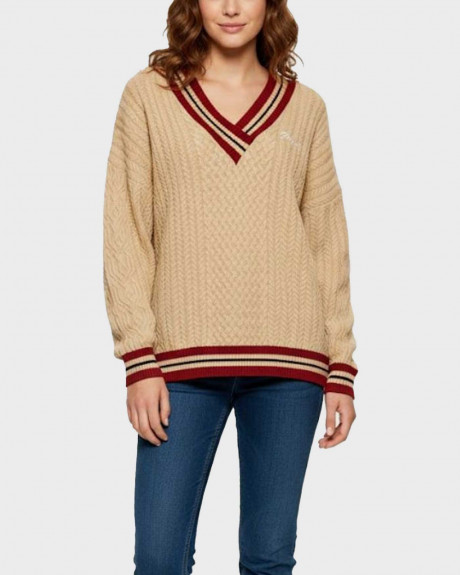 GUESS LS STRIPED ΓΥΝΑΙΚΕΙΟ ΠΟΥΛΟΒΕΡ ΜΕ V ΛΑΙΜΟΚΟΨΗ - W5BR0CZ2ZK2