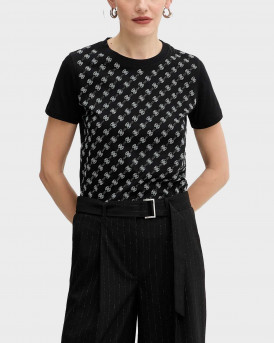 GUESS SS CN 4G ALLOVER TEE ΓΥΝΑΙΚΕΙΑ ΚΟΝΤΟΜΑΝΙΚΗ ΜΠΛΟΥΖΑ - W5BI21I3Z14 - ΜΑΥΡΟ