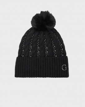 GUESS ΓΥΝΑΙΚΕΙΟ ΠΛΕΚΤΟΣ ΣΚΟΥΦΟΣ ΜΕ POM-PON - AW5385POL01 - ΜΑΥΡΟ