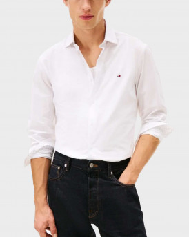 TOMMY HILFIGER TH FLEX DOBBY ΑΝΔΡΙΚΟ ΠΟΥΚΑΜΙΣΟ ΣΤΕΝΗ ΓΡΑΜΜΗ - MW0MW41684 - ΑΣΠΡΟ