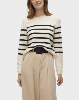 VERO MODA SABA WOMEN'S STRIPED SWEATER - 10309324 - ECRU