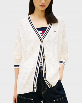 TOMMY JEANS CABLE FLAG ΓΥΝΑΙΚΕΙΑ ΠΛΕΚΤΗ ΖΑΚΕΤΑ ΧΑΛΑΡΗ ΓΡΑΜΜΗ - DW0DW22026 - ΕΚΡΟΥ