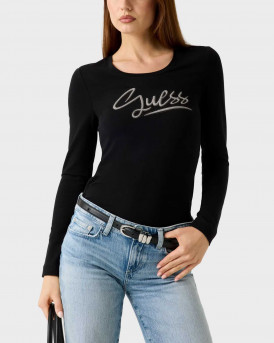 GUESS ΓΥΝΑΙΚΕΙΑ ΜΑΚΡΥΜΑΝΙΚΗ ΜΠΛΟΥΖΑ - W6RI25J1314 - ΜΑΥΡΟ