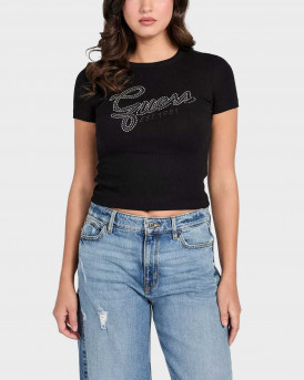 GUESS ΓΥΝΑΙΚΕΙΑ ΚΟΝΤΟΜΑΝΙΚΗ ΜΠΛΟΥΖΑ BABY TEE - w6RI22KA0H1 - ΜΑΥΡΟ