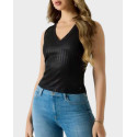 GUESS WOMEN'S METALLIC RIB KNIT SLEEVELESS TOP - W6RP10KC812 - BLACK