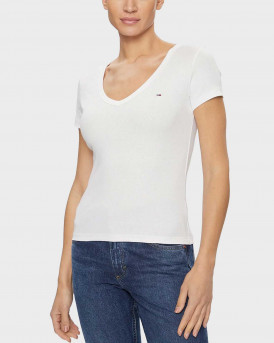 TOMMY JEANS ΓΥΝΑΙΚΕΙΑ ΚΟΝΤΟΜΑΝΙΚΗ ΡΙΜΠ ΜΠΛΟΥΖΑ ΜΕ V ΛΑΙΜΟΚΟΨΗ - DW0DW17385 - ΜΠΕΖ