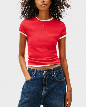 TOMMY JEANS ΓΥΝΑΙΚΕΙΑ ΚΟΝΤΟΜΑΝΙΚΗ ΡΙΜΠ ΜΠΛΟΥΖΑ - DW0DW17383 - ΚΟΡΑΛΛΙ