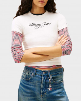 TOMMY JEANS ΓΥΝΑΙΚΕΙΑ ΚΟΝΤΟΜΑΝΙΚΗ ΡΙΜΠ ΜΠΛΟΥΖΑ - DW0DW21838 - ΕΚΡΟΥ