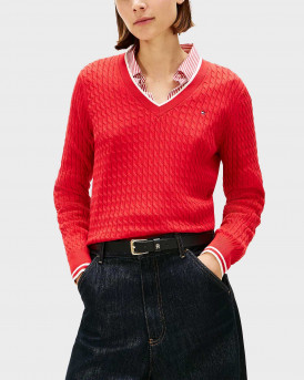 TOMMY HILFIGER ΓΥΝΑΙΚΕΙΟ ΠΟΥΛΟΒΕΡ ΜΕ V ΛΑΙΜΟΚΟΨΗ - WW0WW44987 - KΟΚΚΙΝΟ