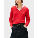 TOMMY HILFIGER WOMEN'S V-NECK CABLE KNIT SWEATER - WW0WW44987 - RED