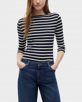 TOMMY HILIFGER ΓΥΝΑΙΚΕΙΑ ΜΠΛΟΥΖΑ ΜΕ BOAT ΛΑΙΜΟΚΟΨΗ - WW0WW40589 - ΜΠΛΕ ΡΙΓΕ