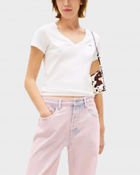 TOMMY JEANS WOMEN'S V-NECK T-SHIRT - DW0DW20458 - ECRU