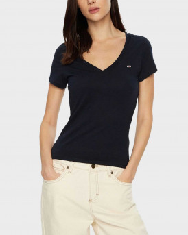 TOMMY JEANS WOMEN'S V-NECK T-SHIRT - DW0DW20458 - BLUE