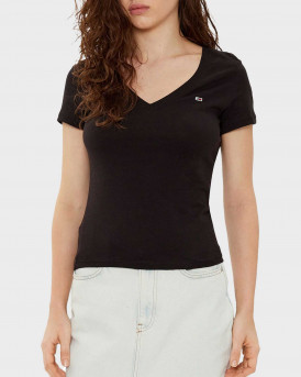 TOMMY JEANS WOMEN'S V-NECK T-SHIRT - DW0DW20458 - BLACK
