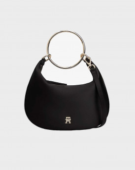 TOMMY HILFIGER ΓΥΝΑΙΚΕΙΑ ΣΑΤΕΝ ΤΣΑΝΤΑ HOBO ΜΕ ΧΕΡΟΥΛΙ - ΑW0AW18236 - ΜΑΥΡΟ