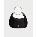 TOMMY HILFIGER ΓΥΝΑΙΚΕΙΑ ΣΑΤΕΝ ΤΣΑΝΤΑ HOBO ΜΕ ΧΕΡΟΥΛΙ - ΑW0AW18236 - ΜΑΥΡΟ