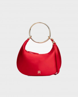 TOMMY HILFIGER ΓΥΝΑΙΚΕΙΑ ΣΑΤΕΝ ΤΣΑΝΤΑ HOBO ΜΕ ΧΕΡΟΥΛΙ - ΑW0AW18236 - ΚΟΚΚΙΝΟ