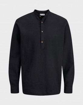 JACK & JONES MEN'S LINEN POLO SHIRT - 12289190 - BLACK