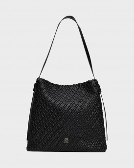 TOMMY HILFIGER TH MONOGRAM ΓΥΝΑΙΚΕΙΑ ΤΣΑΝΤΑ HOBO ΠΛΕΚΤΗ - AW0AW18161 - ΜΑΥΡΟ