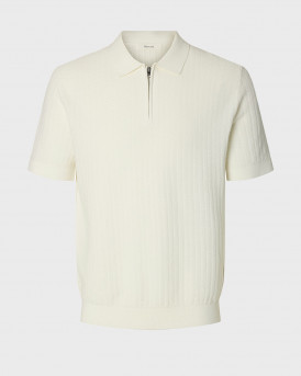 SELECTED SLMCRAN MEN'S KNIT ZIP SHORT SLEEVE POLO SHIRT - 16096388 - WHITE
