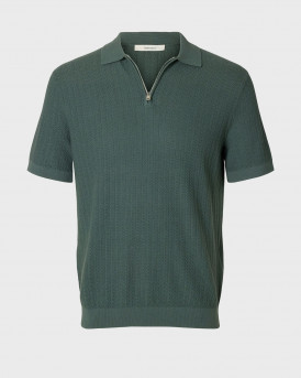 SELECTED SLMCRAN MEN'S KNIT ZIP SHORT SLEEVE POLO SHIRT - 16096388 - GREEN