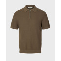 SELECTED SLMCRAN MEN'S KNIT ZIP SHORT SLEEVE POLO SHIRT - 16096388 - WHITE