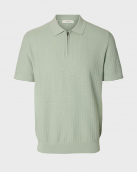 SELECTED SLMCRAN MEN'S KNIT ZIP SHORT SLEEVE POLO SHIRT - 16096388 - MINT