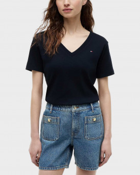 TOMMY HILFIGER ΓΥΝΑΙΚΕΙΑ ΚΟΝΤΟΜΑΝΙΚΗ ΜΠΛΟΥΖΑ ΜΕ V ΛΑΙΜΟΚΟΨΗ - WW0WW40584 - ΜΠΛΕ