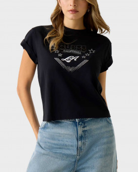 GUESS SS CN LA STARS TEE WOMEN'S T-SHIRT - W6RI30I3Z14  - BLACK