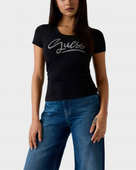 GUESS SS CN GUESS SCRIPT WOMEN'S T-SHIRT - W6RI24J1314  - BLACK
