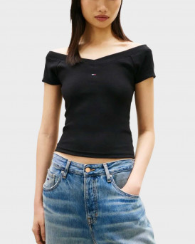 TOMMY JEANS ΓΥΝΑΙΚΕΙΟ ΡΙΜΠ ΤΟΠ ΜΕ ΕΞΩ ΤΟΥΣ ΩΜΟΥΣ - DW0DW22265 - ΜΑΥΡΟ