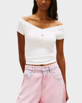 TOMMY JEANS ΓΥΝΑΙΚΕΙΟ ΡΙΜΠ ΤΟΠ ΜΕ ΕΞΩ ΤΟΥΣ ΩΜΟΥΣ - DW0DW22265 - ΕΚΡΟΥ