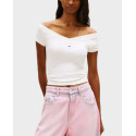 TOMMY JEANS WOMEN'S RIB OFF-SHOULDER TOP - DW0DW22265 - ECRU