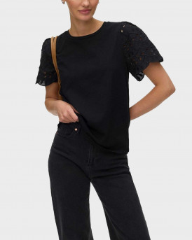 VERO MODA JASY WOMEN'S BRODERIE TOP - 10343133 - BLACK