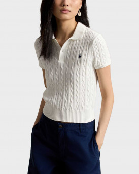 POLO RALPH LAUREN WOMEN'S CABLE-KNIT POLO SHIRT - 211972118501 - WHITE