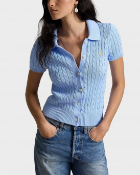 POLO RALPH LAUREN WOMEN'S CABLE-KNIT SHORT-SLEEVED CARDIGAN - 211963486500 - LIGHT BLUE