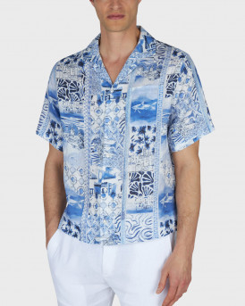  PAUL & SHARK ΑΝΔΡΙΚΟ ΛΙΝΟ ΠΟΥΚΑΜΙΣΟ ΜΕ ΣΧΕΔΙΟ - 26413189 - ΜΠΛΕ